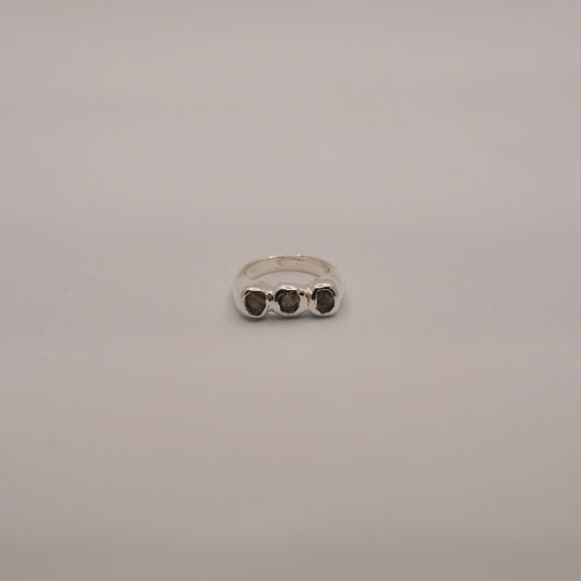 Triple smokey quartz ring