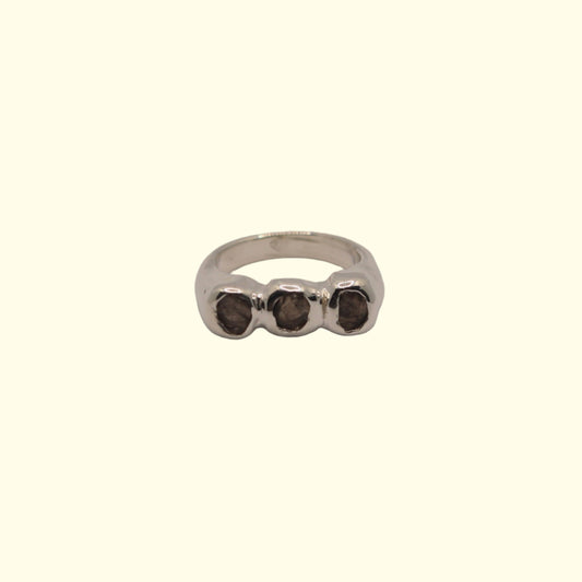 Triple smokey quartz ring